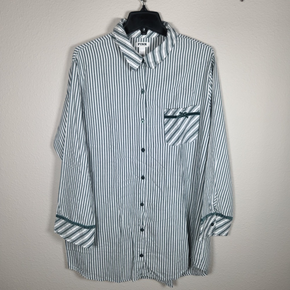 Victoria's Secret Boyfriend Sleep Shirt Pajama Striped Top Long Sleeve Holiday